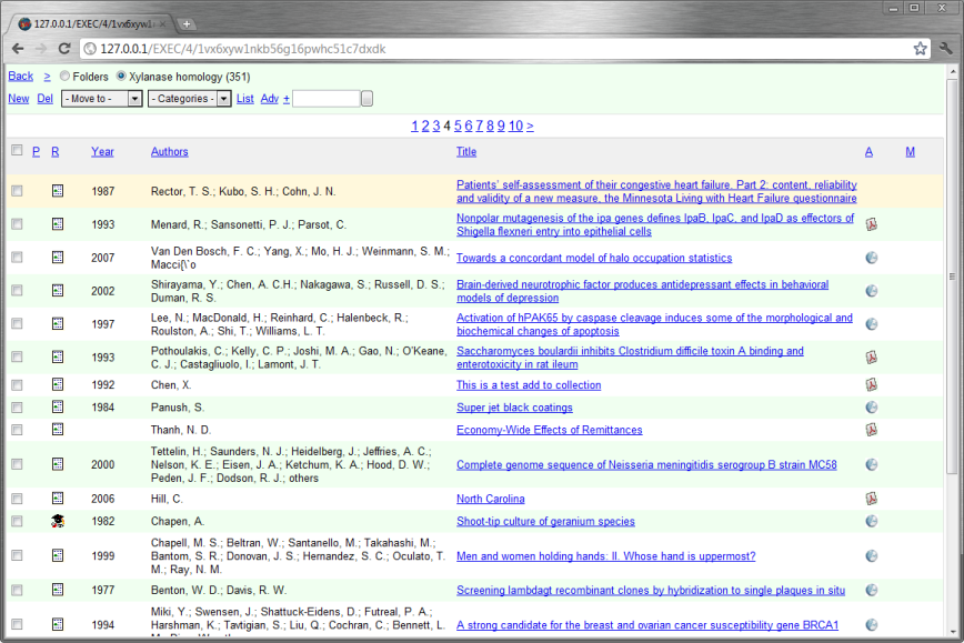 BiblioWeb reference list desktop