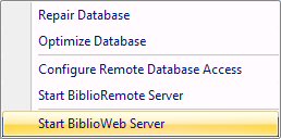 BiblioWeb server start menu